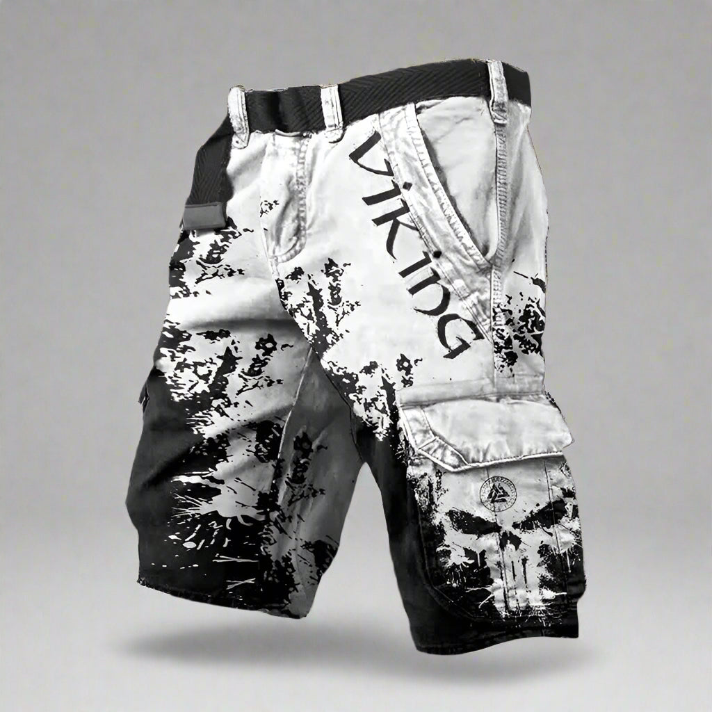 Silas | Men's Cargo Shorts with Contrast Panels – Black & White