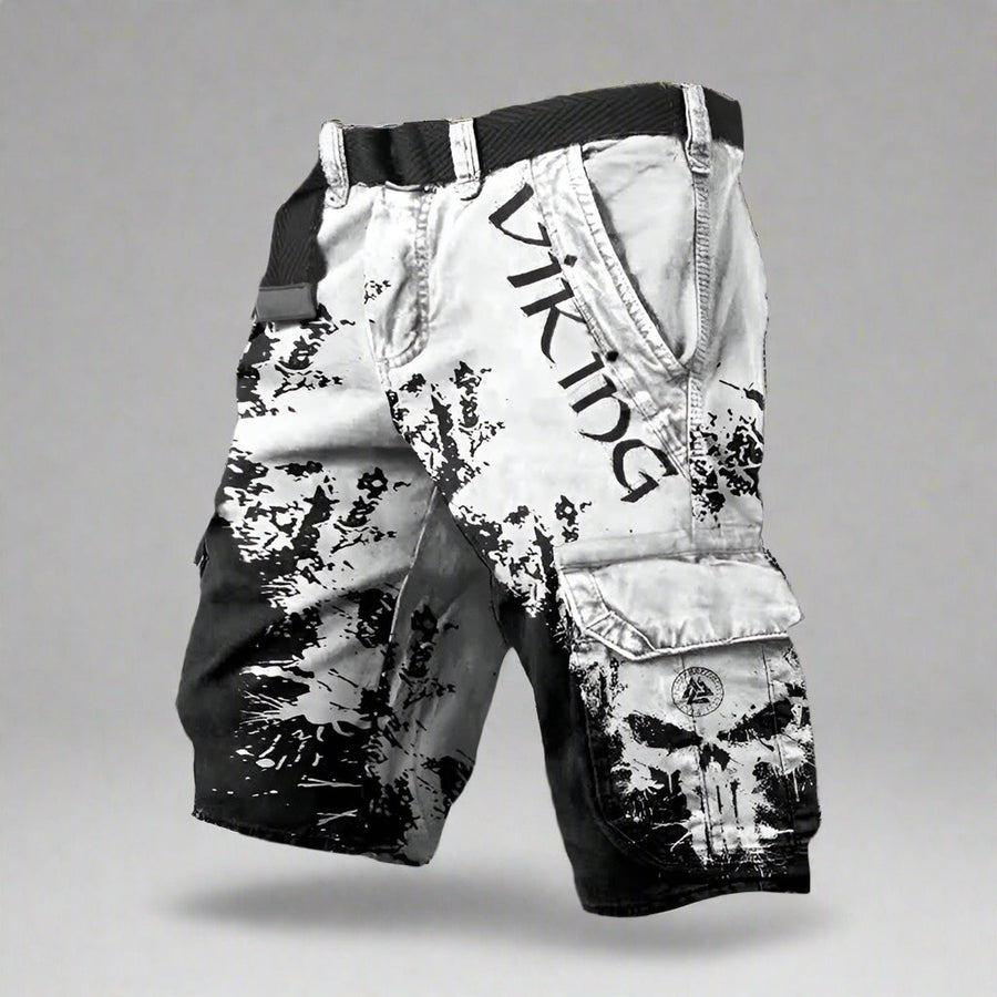 Silas | Men's Cargo Shorts with Contrast Panels – Black & White