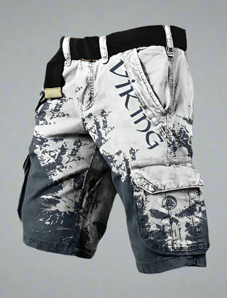 Silas | Men's Cargo Shorts with Contrast Panels – White & Blue