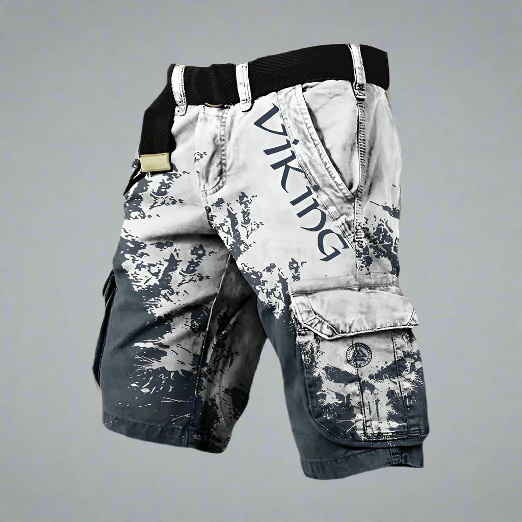 Silas | Men's Cargo Shorts with Contrast Panels – White & Blue
