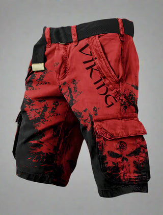 Silas | Men's Cargo Shorts with Contrast Panels – Red & Black