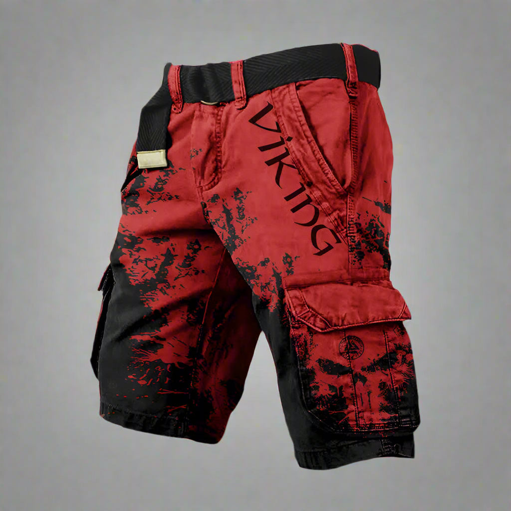 Silas | Men's Cargo Shorts with Contrast Panels – Red & Black
