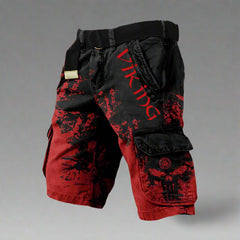 Silas | Men's Cargo Shorts with Contrast Panels – Black & Red