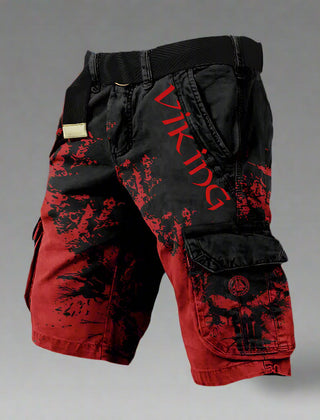 Silas | Men's Cargo Shorts with Contrast Panels – Black & Red