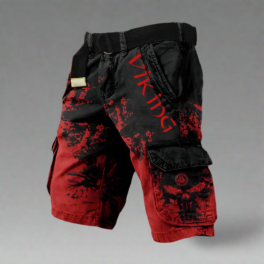 Silas | Men's Cargo Shorts with Contrast Panels – Black & Red