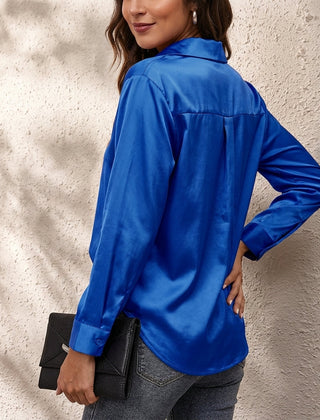 Odile | Satin Shirt with Relaxed Fit – Blue