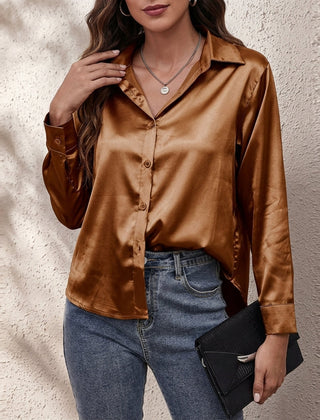 Odile | Satin Shirt with Relaxed Fit – Brown