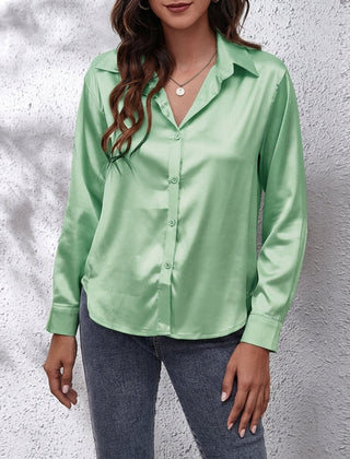 Odile | Satin Shirt with Relaxed Fit – Green