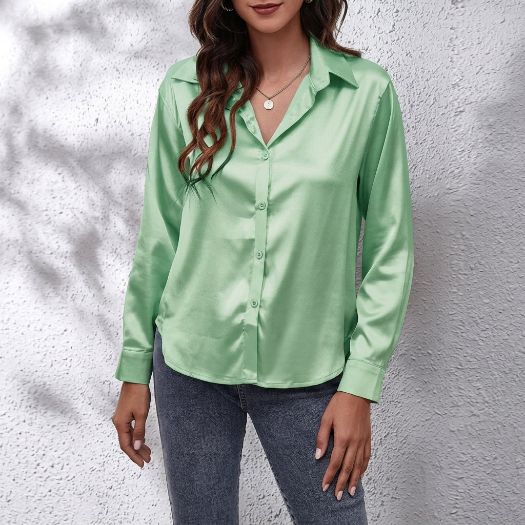 Odile | Satin Shirt with Relaxed Fit – Green