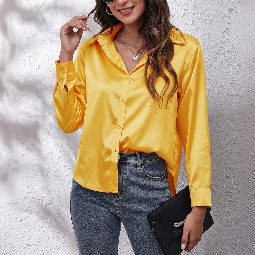 Odile | Satin Shirt with Relaxed Fit – Gold