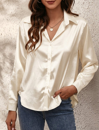 Odile | Satin Shirt with Relaxed Fit – White