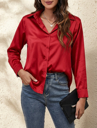 Odile | Satin Shirt with Relaxed Fit – Red