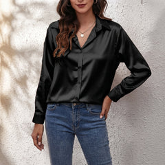 Odile | Satin Shirt with Relaxed Fit – Black