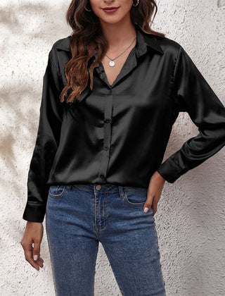 Odile | Satin Shirt with Relaxed Fit – Black
