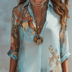 Isolde | Printed Shirt Dress in Blue