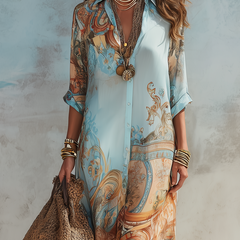 Isolde | Printed Shirt Dress in Blue