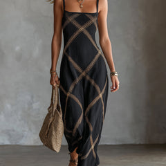 Wilhelmina | Geometric Print Maxi Dress – Black