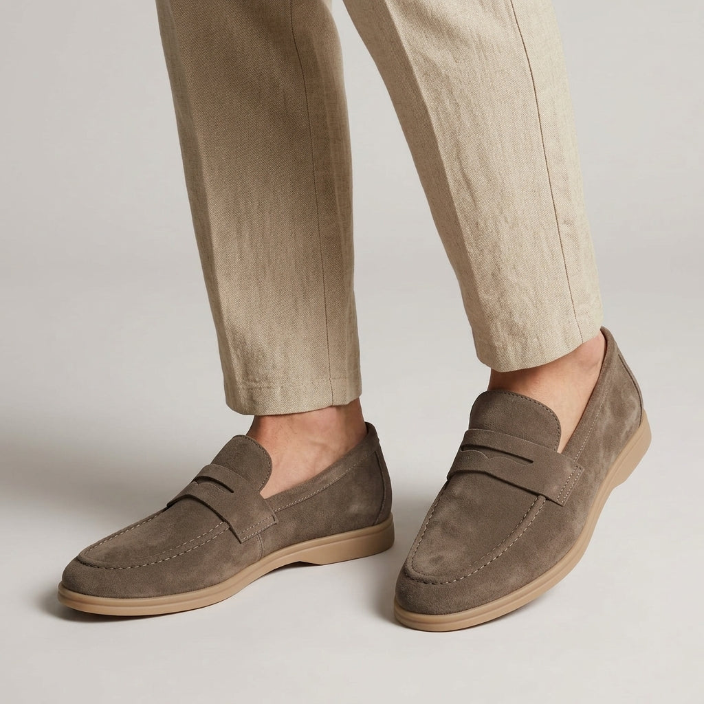 Deacon | Soft Suede Slip-On Loafers – Taupe