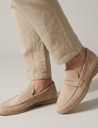 Deacon | Soft Suede Slip-On Loafers – Cream