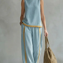 Peggy | Two Piece Set with Contrast Trim – Light Blue