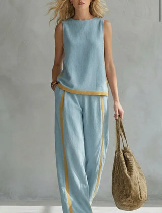 Peggy | Two Piece Set with Contrast Trim – Light Blue