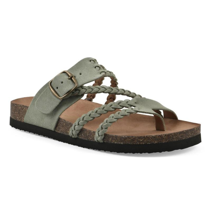 Clarabel | Braided Strap Cork Sandals with Buckle – Green