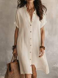 Sabine | Button Front Linen Midi Dress