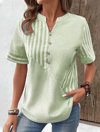 Liesl | Soft Striped Summer Blouse – Green