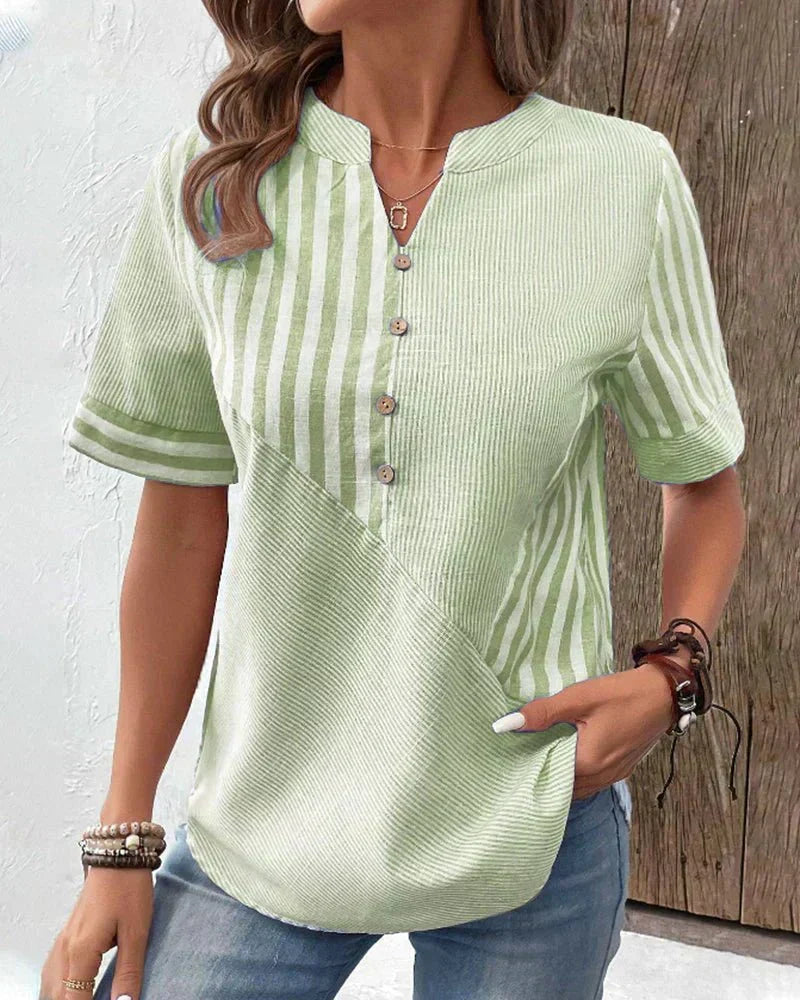 Liesl | Soft Striped Summer Blouse – Green