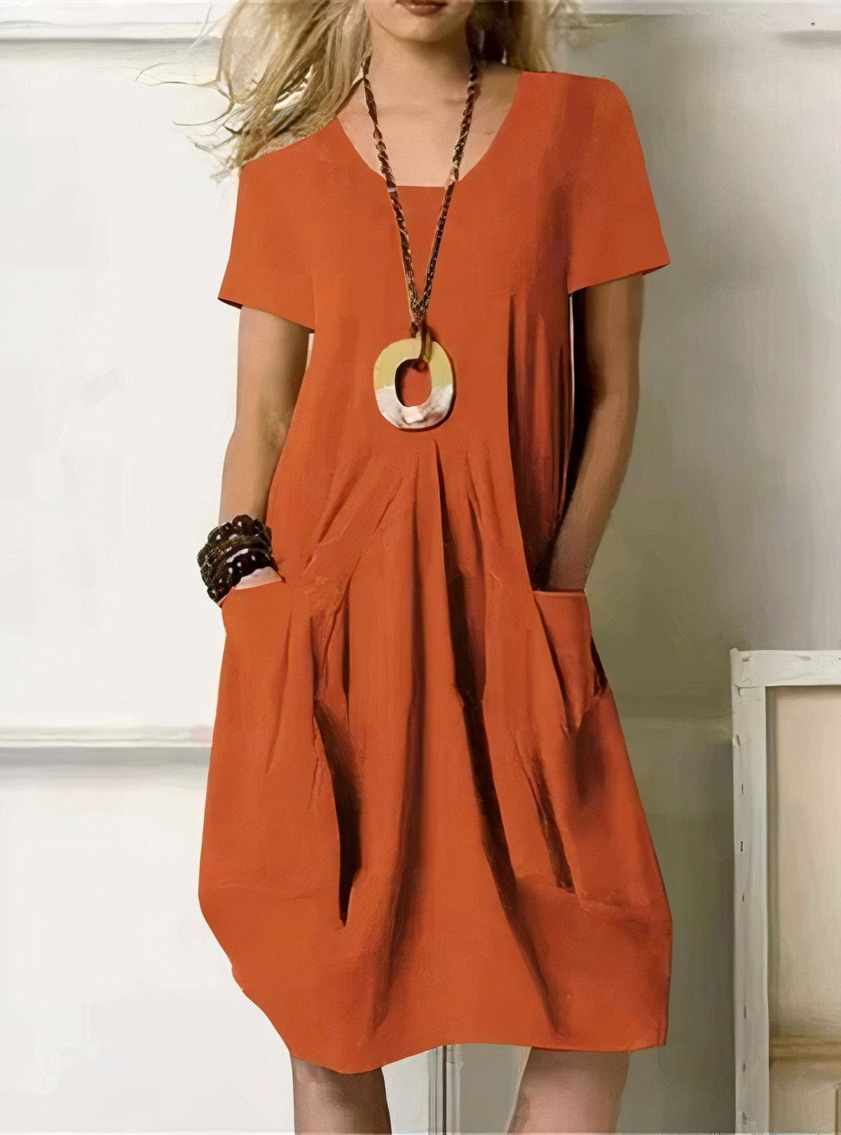 Junia | Casual Flow Dress with Pockets – Orange