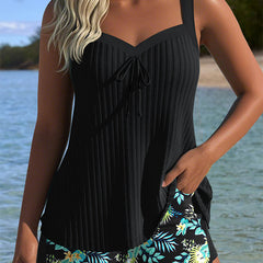 Bellamy | Women's Striped Tankini with Swim Shorts – Black
