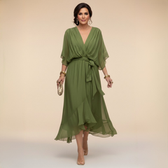Talia | Chiffon Dress with V-Neck – Green