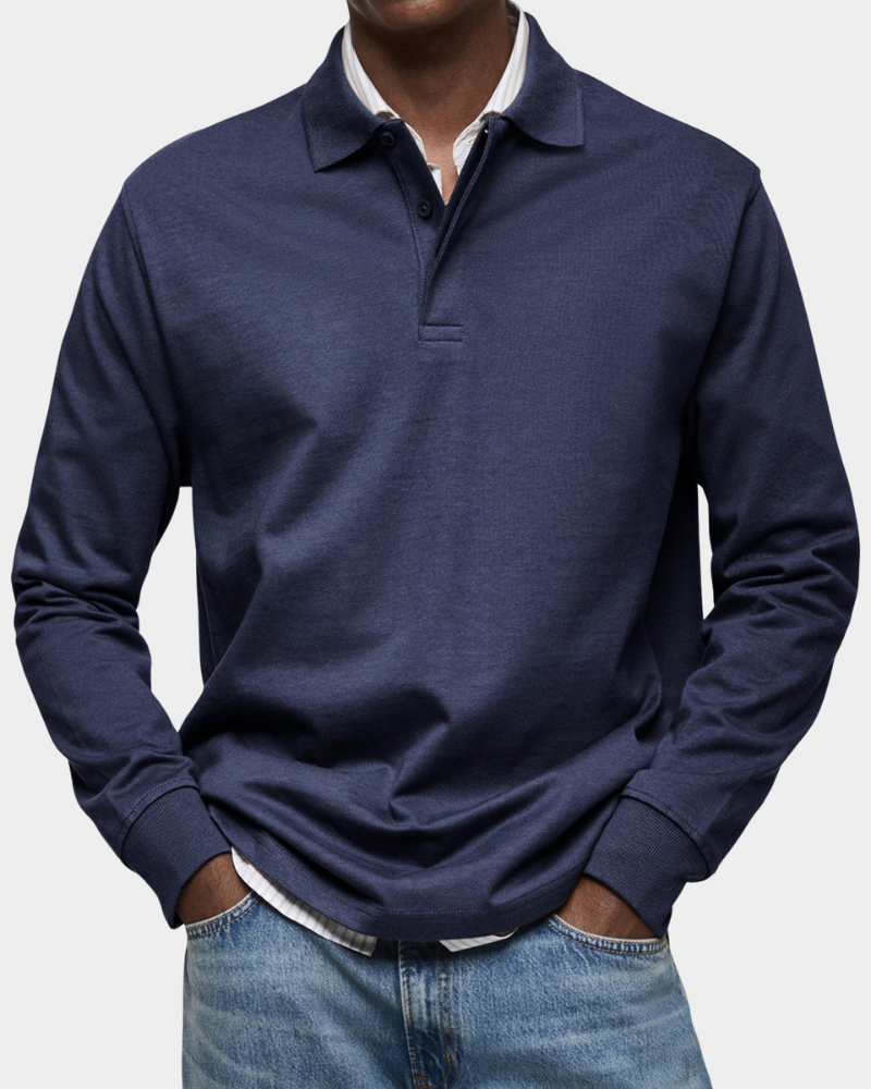 Angus | Classic Long Sleeve Polo – Navy