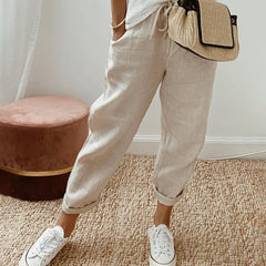 Elsie | Women's Flowing Pants with Elastic Waist – Beige