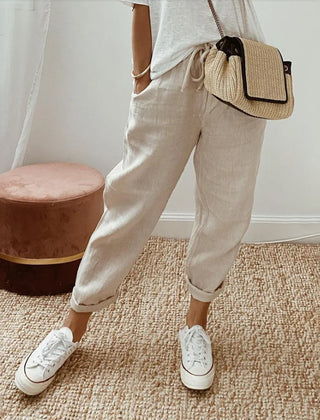 Elsie | Women's Flowing Pants with Elastic Waist – Beige