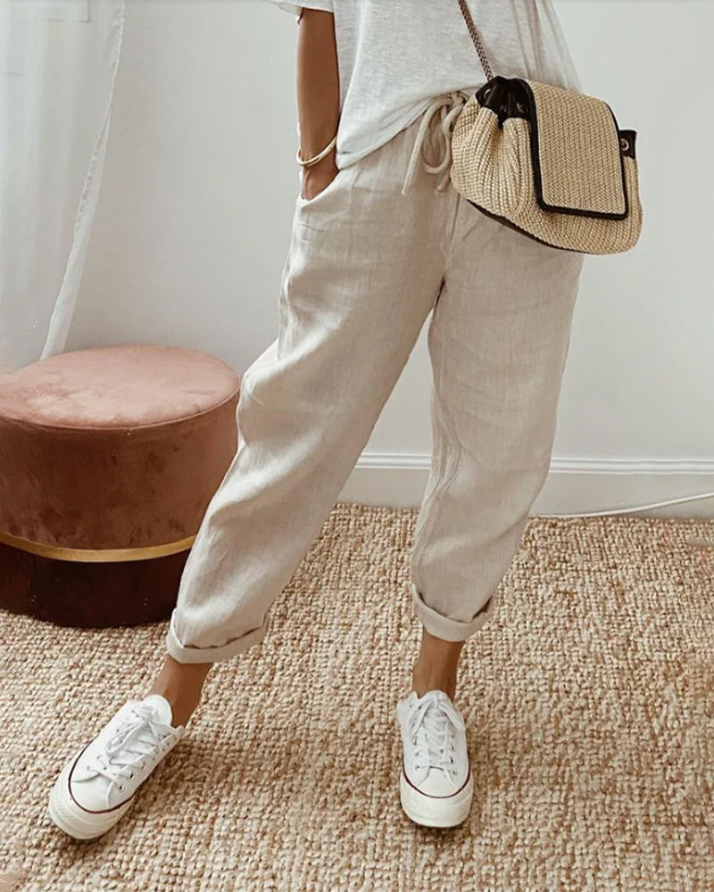 Elsie | Women's Flowing Pants with Elastic Waist – Beige