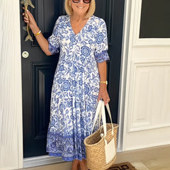 Henrietta | Floral A-Line Dress with Deep V-Neck
