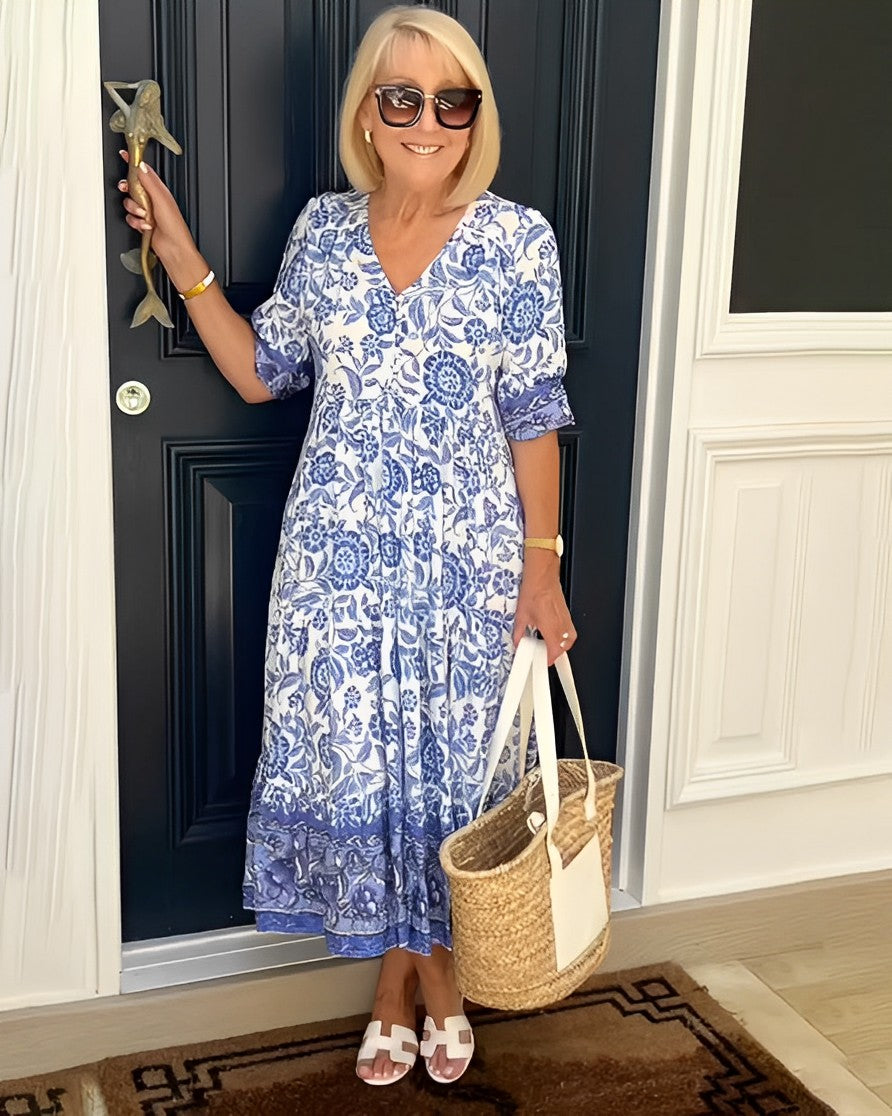 Henrietta | Floral A-Line Dress with Deep V-Neck