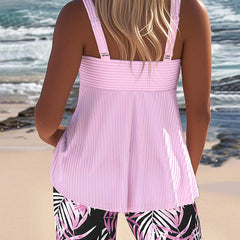 Maisie | Striped Tankini Set with Printed Shorts