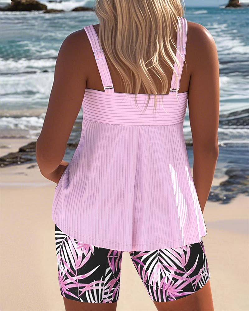 Maisie | Striped Tankini Set with Printed Shorts