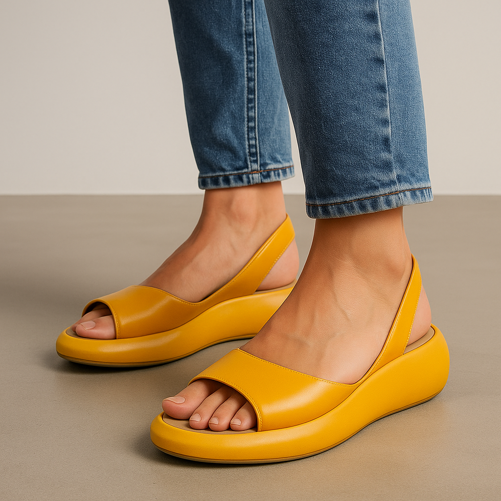 Brisa | Open Toe Slingback Platform Sandals – Yellow