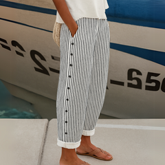 Amity | Striped Pants with Button Detail – Black