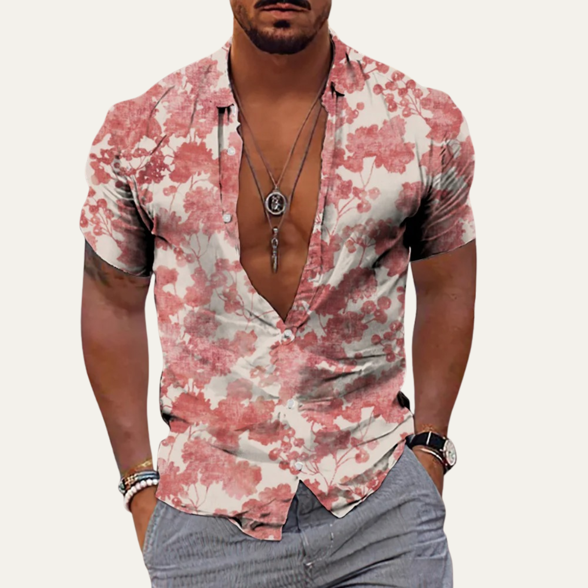 Flinn | Men's Soft Hawaiian Floral Shirt for Holidays – Dusty Rose