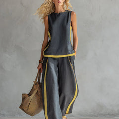 Peggy | Two Piece Set with Contrast Trim – Grey
