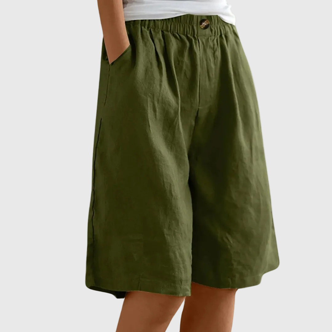 Bijou | Wide Shorts with Elastic Waist – Army Green