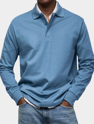 Angus | Classic Long Sleeve Polo – Light Blue