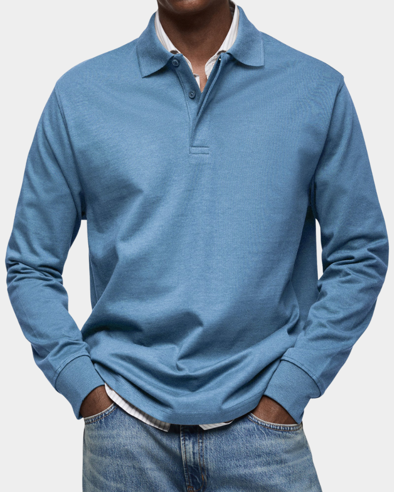 Angus | Classic Long Sleeve Polo – Light Blue
