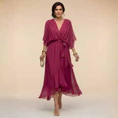Talia | Chiffon Dress with V-Neck – Dark Purple
