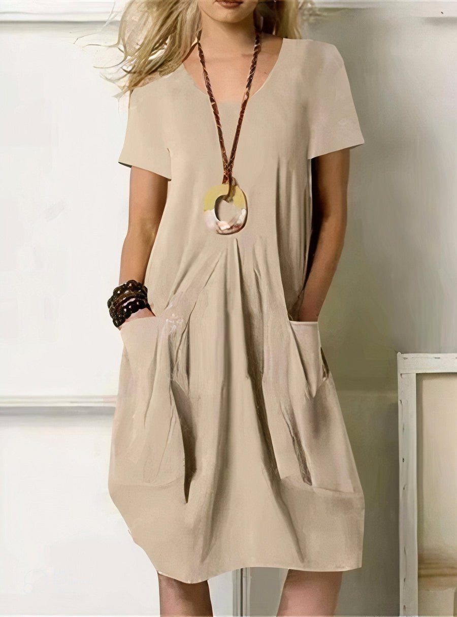 Junia | Casual Flow Dress with Pockets – Beige