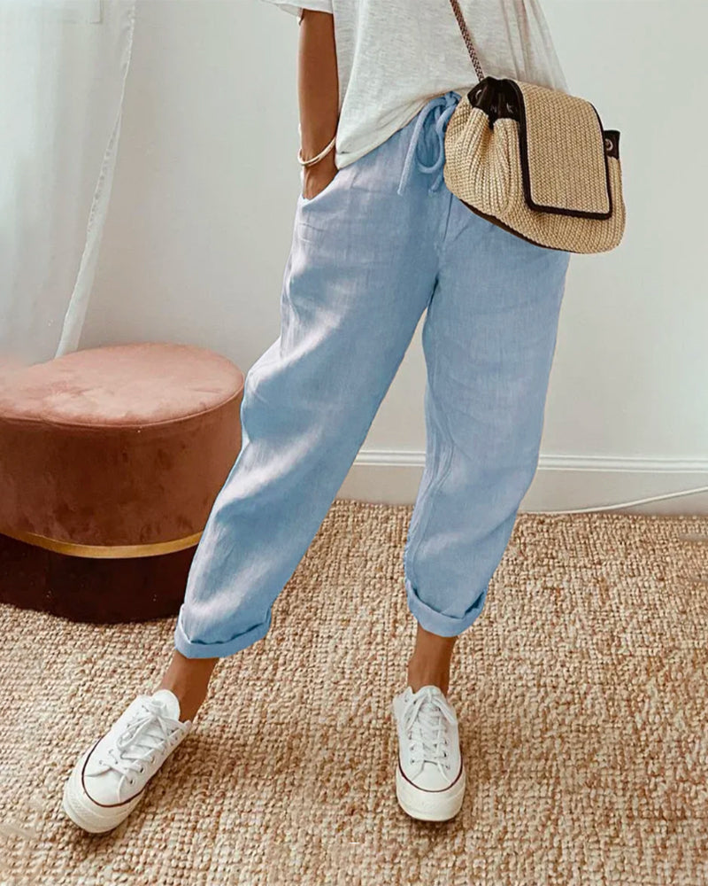 Elsie | Women's Flowing Pants with Elastic Waist – Blue
